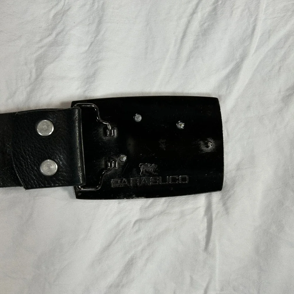 Parasuco Black Leather Belt with Gold Lion Buckle